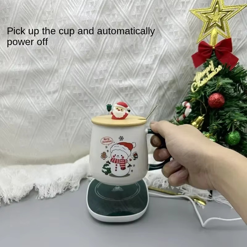 Szkoy Keramikbecher mit Deckel und Löffel in Weiß für Kaffee und Tee - Bild 2