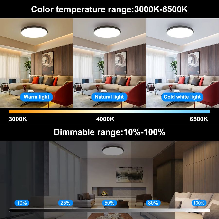 Oraymin Smart LED-Deckenleuchte RGB, 24W, Ø 30 cm, dimmbar mit Fernbedienung und App-Steuerung, 2400 Lumen - Bild 3