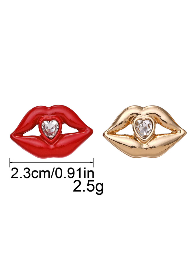 Kreative Design-Lippen mit herzförmigen Strasssteinen und Metallknöpfen in Gold für Kleidung und Schmuckzubehör - Bild 2
