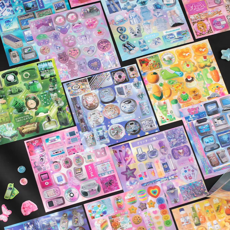 JIAMEI Kawaii Ins Cyber Illusion und Vintage Starlight Ausgestanzte Aufkleber für DIY Scrapbooking und Journaling, 20 Blatt, Mehrfarbig - Bild 2