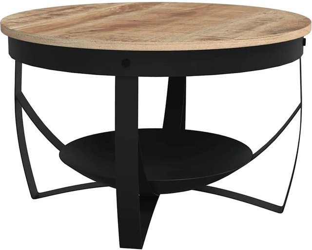 vidaXL Couchtisch aus Mangoholz in Braun mit industriellem Look, Durchmesser: 68 cm, Höhe: 43 cm - Bild 1