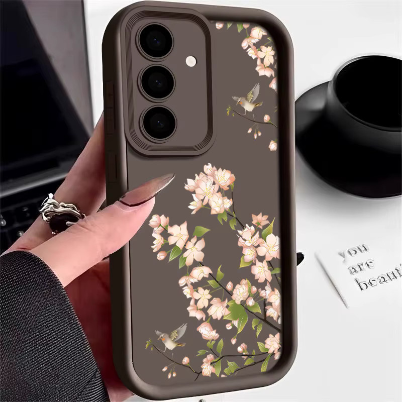Weiche Handyhülle mit rosa Blumendruck für Samsung Galaxy S25 S24 S23 S22 Ultra Plus S24 FE A56 A55 A54 A35 A25 A16 A15 A14 in Pink und Rot - Bild 4