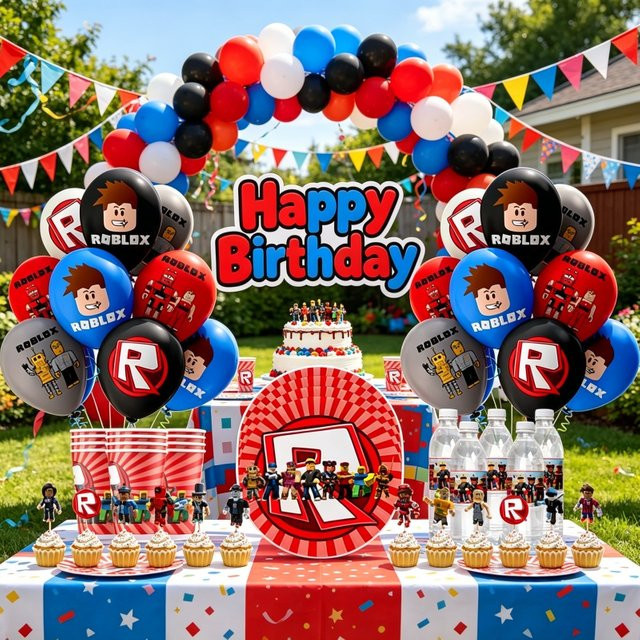 Robloxed Print Party-Kombi-Set mit runder Dekoration in Multicolour für Kindergeburtstage - Bild 1