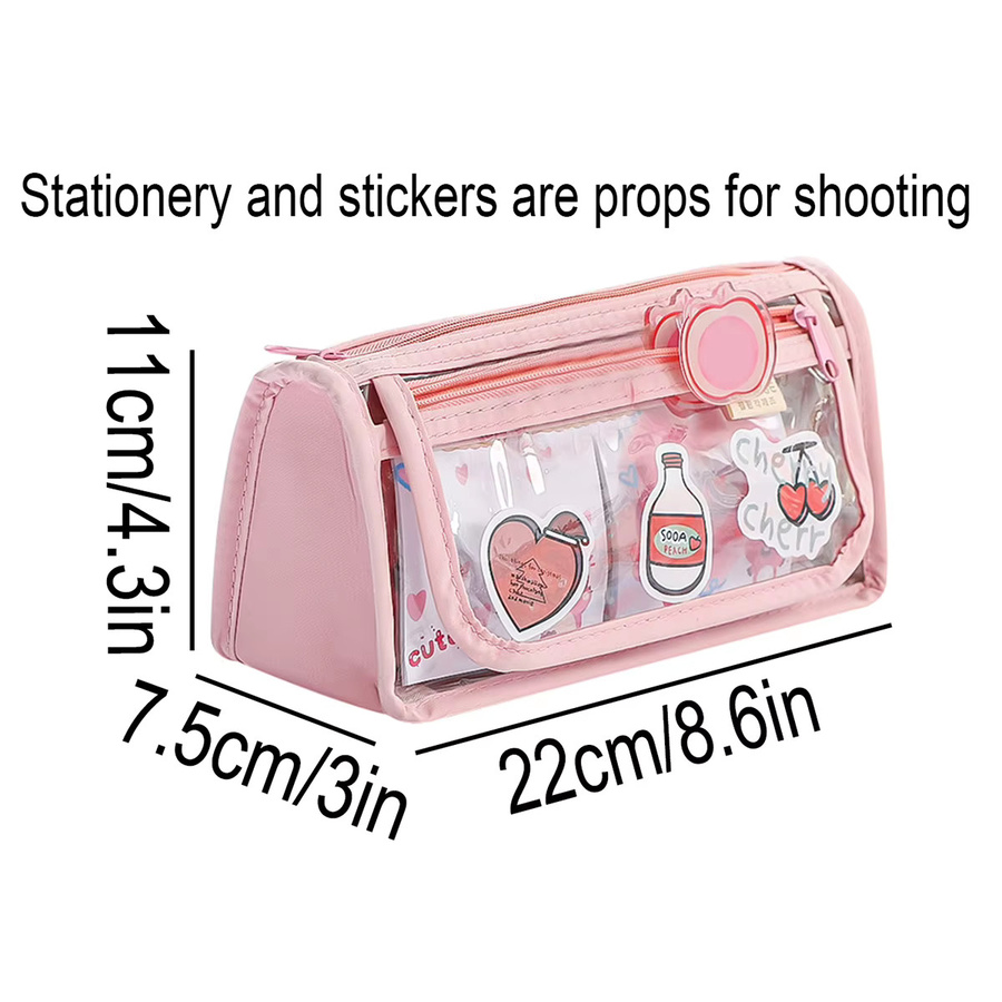 Transparentes Flip-Design-Federmäppchen aus Kunststoff für Schreibwaren und Schulbedarf in Blau oder Pink - Bild 1