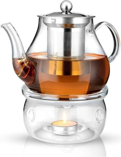Octavius Teekanne aus Borosilikatglas in Braun mit herausnehmbarem Edelstahl-Sieb und Stövchen, Fassungsvermögen: 800 ml - Bild 1