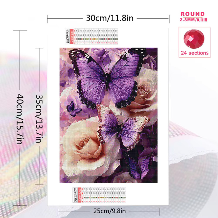 EverShine Diamond Painting Set Schmetterling und Rose mit Rundsteinen als DIY Mosaik-Stickerei B/H: 30 x 30 cm - Bild 2