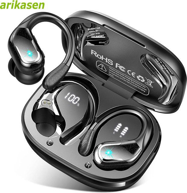 Arikasen Bluetooth 5.3 Kopfhörer in Schwarz mit 75 Stunden Akkulaufzeit, IP7 wasserdicht und ENC-Geräuschunterdrückung für Sport und Fitness - Bild 1