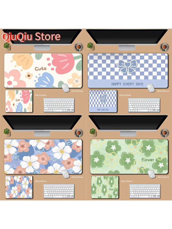 Potdemiel Mauspad mit Blumen-Cartoon-Design, rutschfestes XXL Mousepad für Büro und Schreibtisch - Bild 3