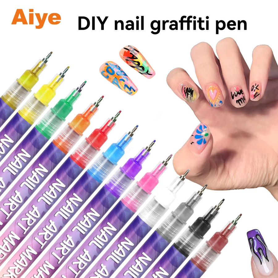 Nail Art Graffiti-Stift-Set mit 12 Farben, wasserfeste Acrylmarker für Maniküre und Nagelmalerei, feine Spitze, Multicolour - Bild 4