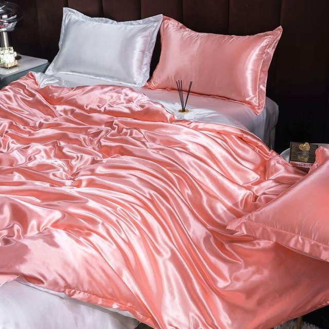 Luxus Maulbeerseide Bettwäscheset aus Satin in Pink, 4-teiliges Set bestehend aus Bettbezug, Bettlaken und Kissenbezügen, B/H: 220 x 240 cm - Bild 1