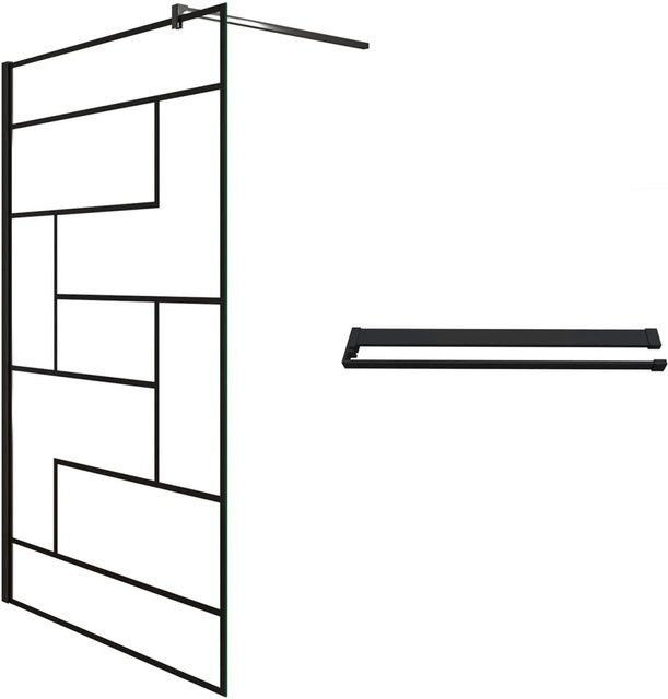 Duschparadies Walk-in Duschwand mit Gitter-Glasdekor und schwarzem Duschregal, B/H: 80 x 200 cm, 8mm Nano-Glas - Bild 1