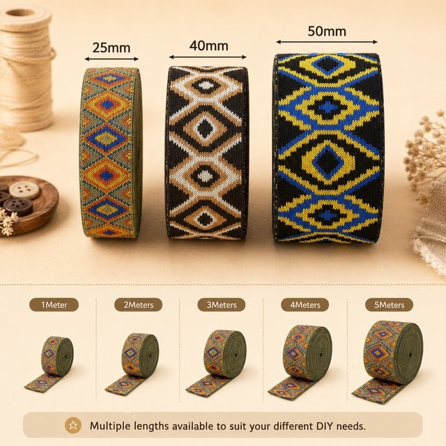 Meetee Jacquard-Elastikband mit ethnischem Muster in Braun und Multicolour für Hosenbund und Bekleidungszubehör - Bild 1