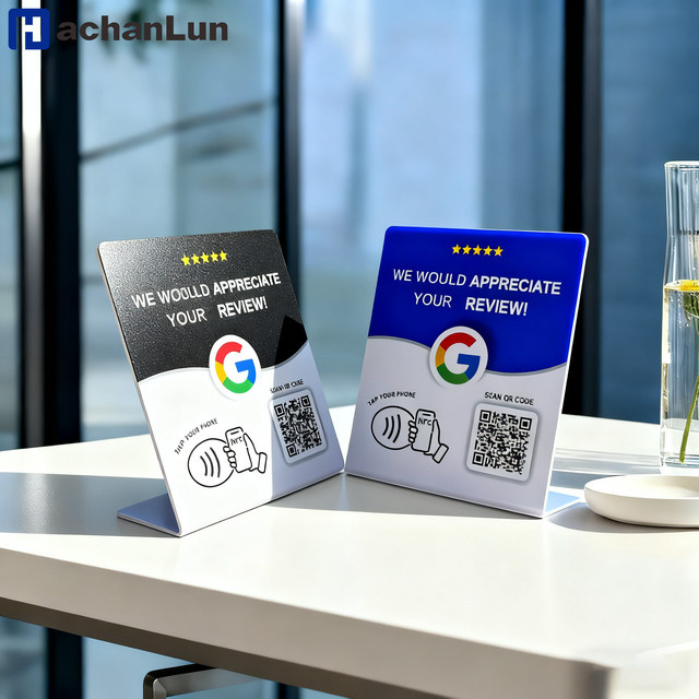 HACHANLUN Programmierbarer NFC215 QR-Code Präsentationsständer für Google Reviews und Fünf-Sterne-Bewertungen in Blau und Multicolour - Bild 1