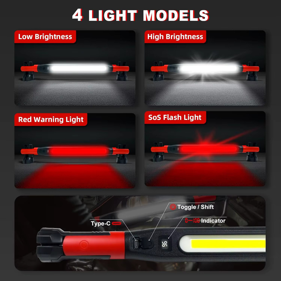 KDULIT LED-Magnet-Arbeitsleuchte in Schwarz, wiederaufladbare COB-Arbeitslampe mit Magnetbasis und Haken für Reparaturarbeiten und Notfälle - Bild 2