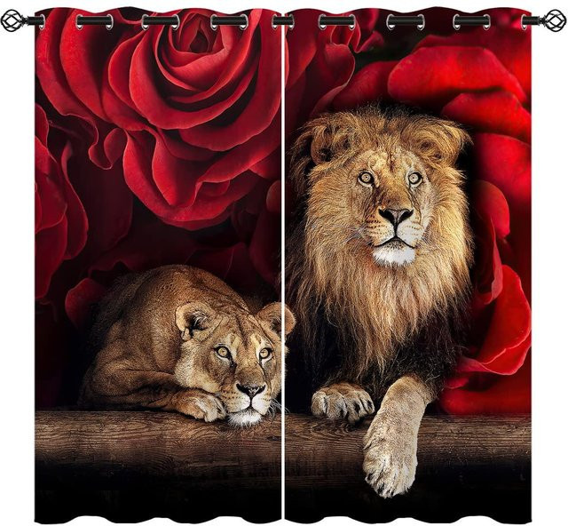 Yiran Furniture Verdunkelungsvorhänge mit Rosenmotiv in Mehrfarbig, 2er-Set mit Ösen, Breite: 55 cm, Höhe: 120 cm - Bild 1
