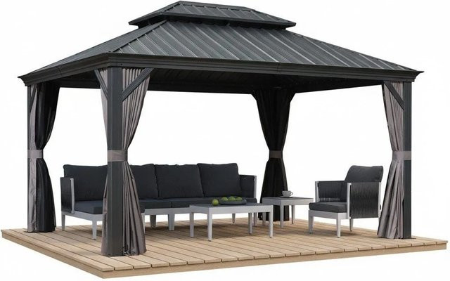 Purple Leaf Gartenpavillon Hardtop Gazebo mit Stahldach und Seitenwänden in Grau - Bild 1