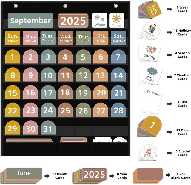 Boho-Kalender mit 96 Karten in Weiß und Multicolour als Organisations-Tool für das Klassenzimmer und Homeschooling - Bild 1
