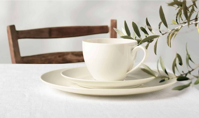 Seltmann Weiden Espressotassen mit Untertassen Savona Fine Diamond aus Porzellan, 6er Set, Beige/Weiß, 110 ml pro Tasse - Bild 1