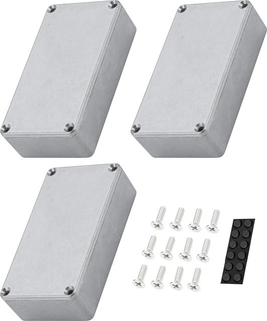 DaierTek 3er Set Aluminium Gitarren Effektpedal Gehäuse 125B 1590N1 Metall Stomp Box Gehäuse in Silber B/T/H: 12,2 x 6,6 x 3,95 cm mit Gummi - Bild 1