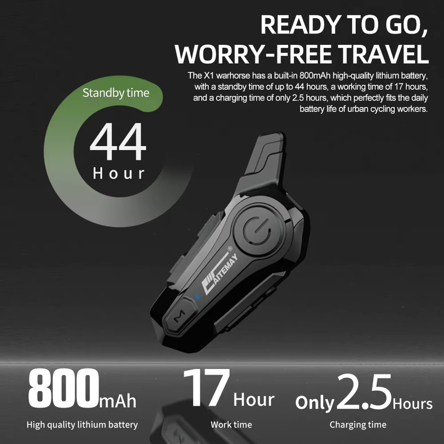 Kebidumei Motorrad Intercom Bluetooth 5.3 Freisprecheinrichtung mit Noise Reduction und Musik-Sharing in Schwarz - Bild 3