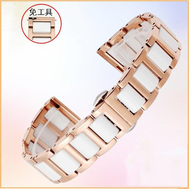 Uhrenarmband Edelstahl, Keramik, beige, Damen, Herren, 15 mm - Bild 1