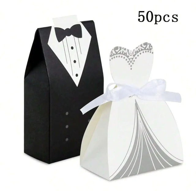 50 Stück bunte Hochzeits-Geschenkboxen aus Papier für Süßigkeiten und kleine Aufmerksamkeiten - Bild 1