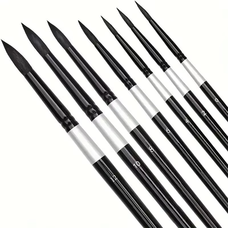7-teiliges Kunstpinsel-Set von CHENJ mit Holzgriff in Schwarz für Gouache und H2O-Malerei mit runden und spitzen Spitzen für Anfänger und Erwachsene - Bild 4