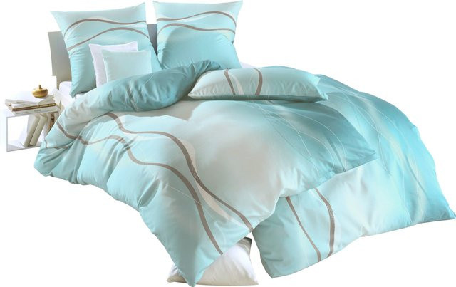 Bierbaum Bettwäsche Graphic Unisex in Turquoise aus 100% Baumwolle mit Reißverschluss, B/H: 135 x 200 cm und Kissen: 40 x 80 cm - Bild 1