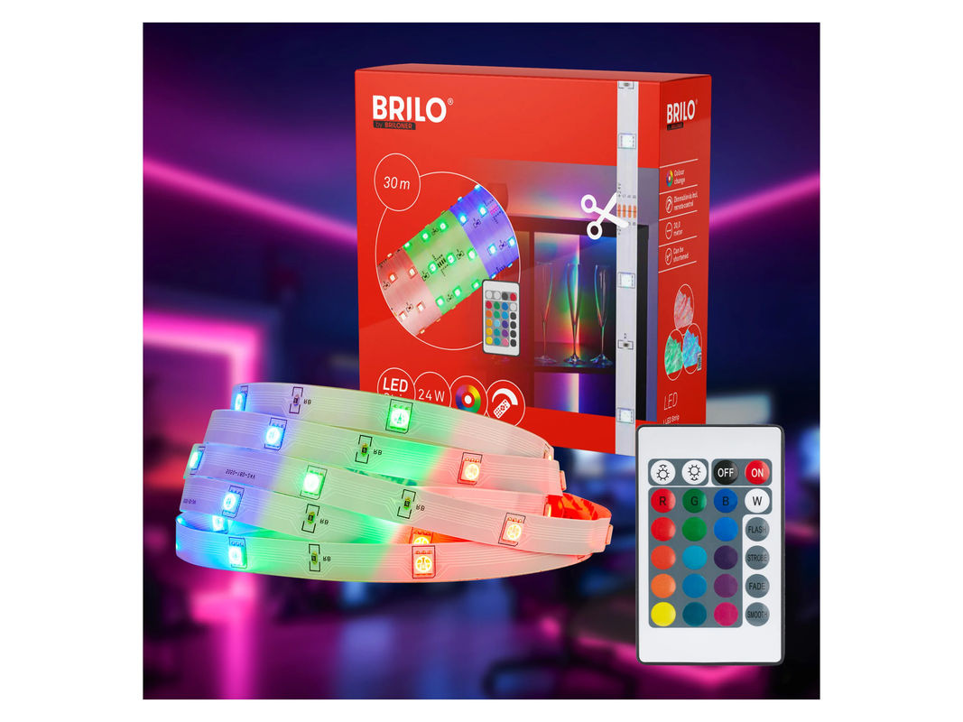 Brilo RGB LED-Strip Set mit Fernbedienung, selbstklebend und kürzbar, Multicolor, 2 x 15 m - Bild 2