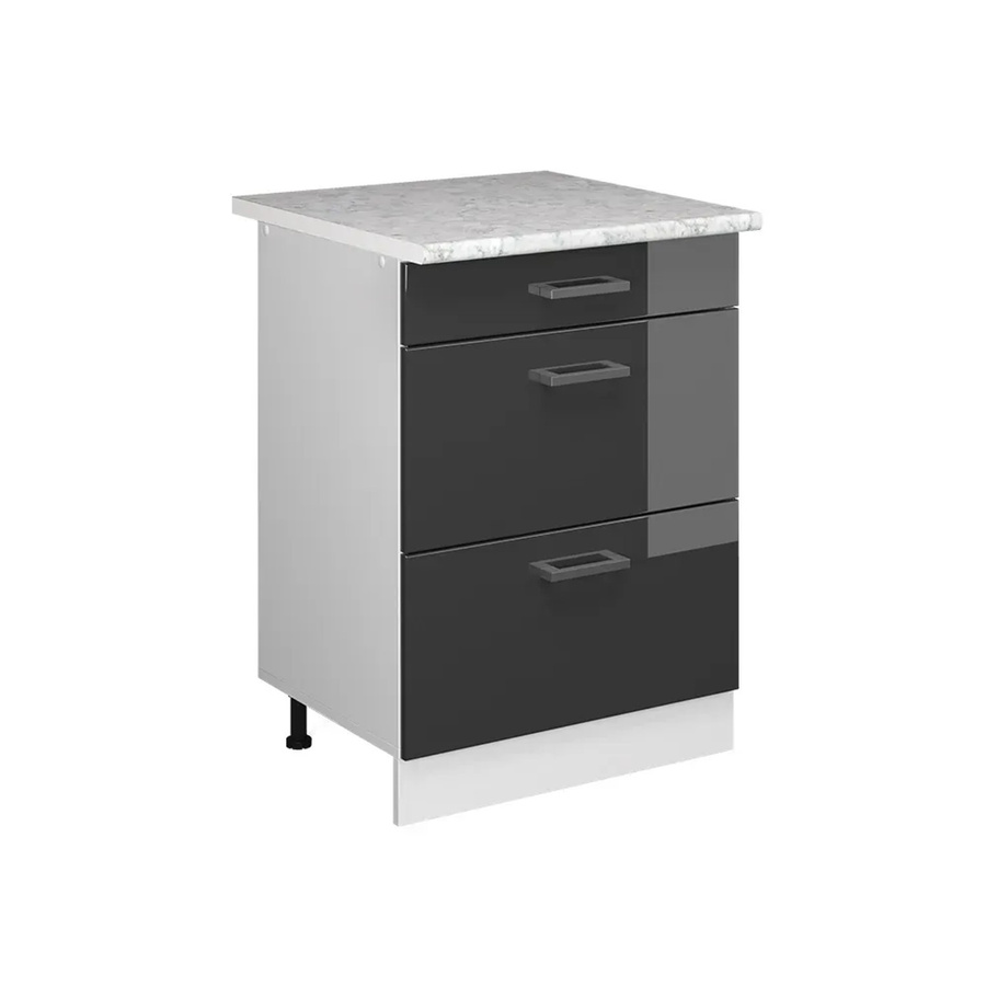 Vicco Küchenunterschrank R-Line in Anthrazit Hochglanz und Weiß mit Schubladen und Marmor-Arbeitsplatte, Breite: 60 cm, Höhe: 82 cm, Tiefe: 31,03 cm - Bild 2