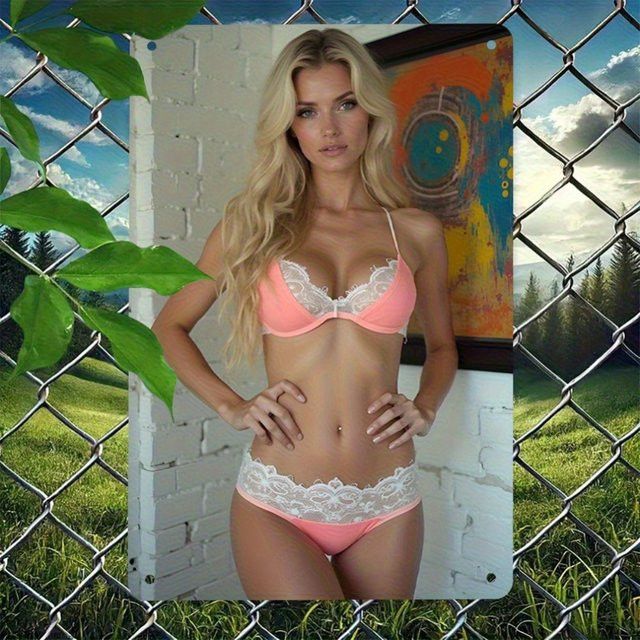 HELLOYOUNG Retro Aluminium Wandkunst Sexy Beauty quadratisches Wandbild B/H: 20 x 20 cm - Bild 1