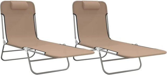 vidaXL Sonnenliegen Set 2 Stück, klappbar, Farbe Beige, Material Textilene und pulverbeschichteter Stahl, mit verstellbarer Kopfstütze - Bild 1