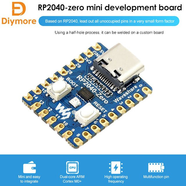Raspberry Pi RP2040-Zero Mikrocontroller PICO Development Board Modul mit Dual-Core Cortex M0+ Prozessor und 2 MB Flash in Blau (ungeschweißt) - Bild 1