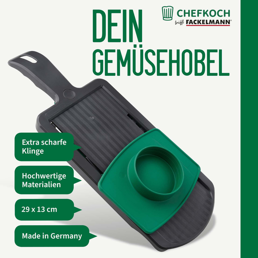 Fackelmann Chefkoch Gemüsehobel Mandoline, 2-teilig, Grau-Grün mit verstellbarer Dicke und Fingerschutz - Bild 3