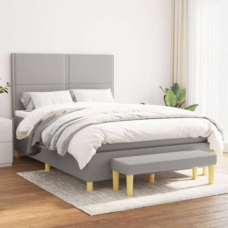 Vidaxl Boxspringbett mit Matratze aus Stoff in Grau, B/T: 140 x 200 cm - Bild 1