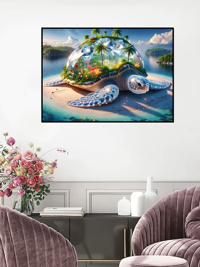 EverShine Diamantmalerei Schildkröte am Strand 5D Mosaik DIY Stickerei Landschaft Wanddekoration, Mehrfarbig, B: 30,0 cm, H: 20,0 cm, T: 20,0 cm - Bild 4