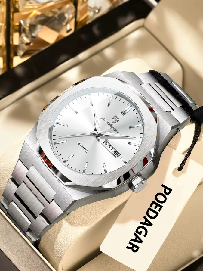 POEDAGAR Armbanduhr Quarz, Edelstahl, Silber, Herren - Bild 7