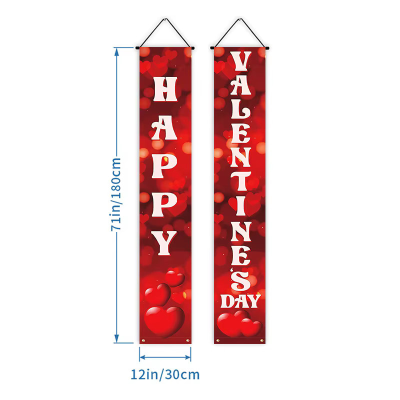 VIKAMA Valentinstag-Türbanner mit Herz-Motiv in Rot, hängende Dekoration für Hochzeiten und Jubiläen, Textil, Breite: 180 cm, Höhe: 30 cm - Bild 3