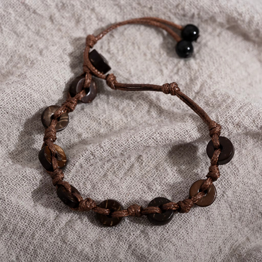 Midofare Armband, Keramik, Holzperlen, braun gewebt, Herren - Bild 2