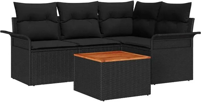 vidaXL Garten-Sofa-Set 5-teilig aus Poly Rattan in Schwarz - Bild 1