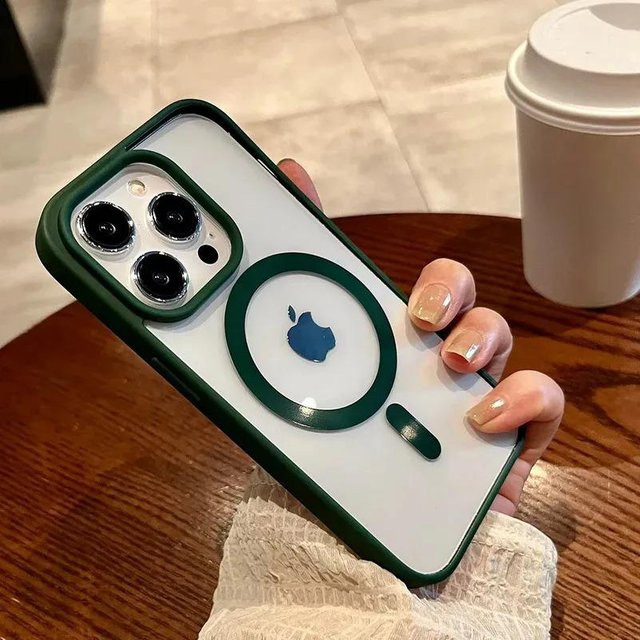 Foucsontop MagSafe Silikonhülle für iPhone 12 bis iPhone 16 Pro Max, Transparent Grün mit großem Kameraloch und magnetischer Ladefunktion - Bild 1