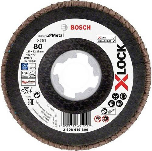 Bosch X-Lock Fächerschleifscheibe X551 Expert for Metal, Durchmesser: 115 mm, Bohrungs-Ø: 22,23 mm, Körnung: 80 - Bild 1