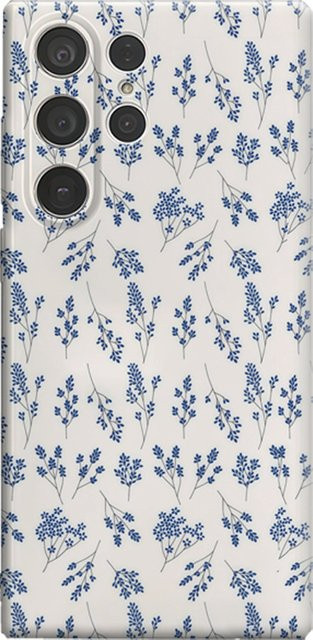 Stoßfeste Samsung Galaxy Handyhülle mit blauem Line Art Leaf Design und doppellagiger Rückseite für Galaxy S25 Ultra, S24 und S23 Ultra Plus - Bild 1