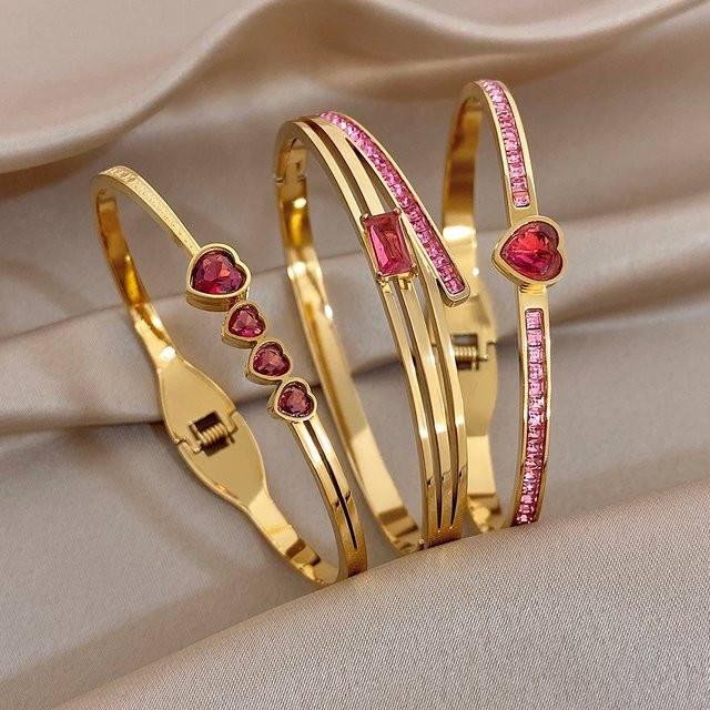 Greatera Damen-Armband, Edelstahl, Gold, rosa Liebesmuster - Bild 1