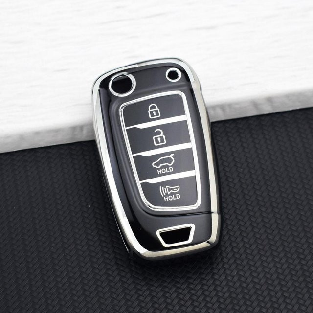 TPU Auto Klappschlüssel Hülle Abdeckung für Hyundai Elantra Tucson KONA I30 Santa Fe Solaris Genesis Azera I40 I35 in Schwarz - Bild 1