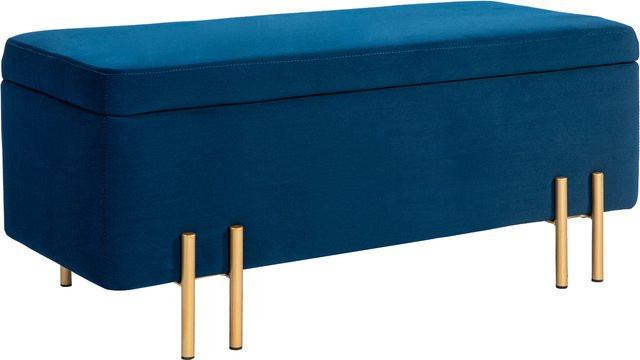HOMCOM Polsterbank mit Stauraum als Truhenbank aus Gummiholz und Metall in Dunkelblau, B/T/H: 100 x 40 x 42 cm - Bild 1