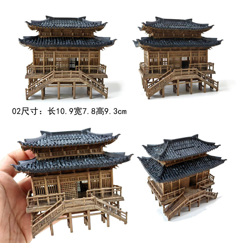 Orientalischer Pavillon aus braunem Holz als Miniatur-Landschaft und Dekoration für dein Mini-Aquarium oder Bonsai-Schreibtisch-Deko - Bild 3