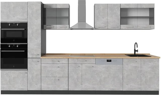 Vicco R-Line Küchenzeile modern in Beton/Anthrazit, B/T/H: 350 x 60 x 207,4 cm - Bild 1