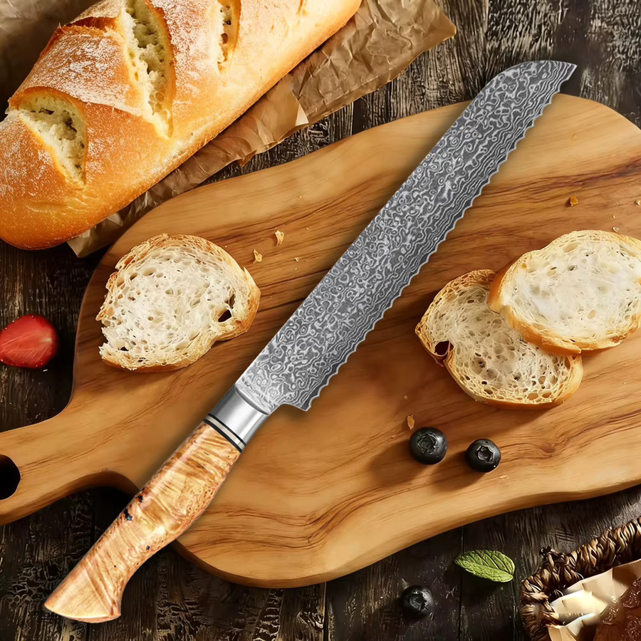 Baovim 5-teiliges Messerset aus 67-lagigem Damaststahl mit Brotmesser, Schälmesser, Allzweckmesser, Kochmesser und Santoku-Messer - Bild 3