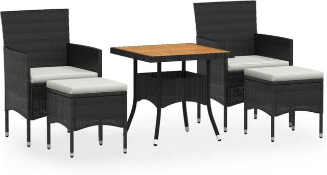 vidaXL 5-tlg Garten-Essgruppe aus Polyrattan und geöltem Akazienholz in Schwarz und Weiß - Bild 1